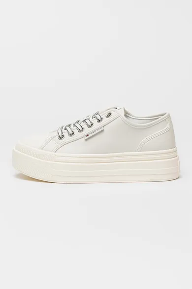 Tenisi low-cut din piele cu platforma - Alb fildes