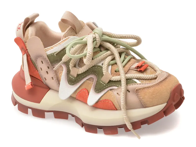 Pantofi sport multicolor, 1819, din material textil si piele naturala