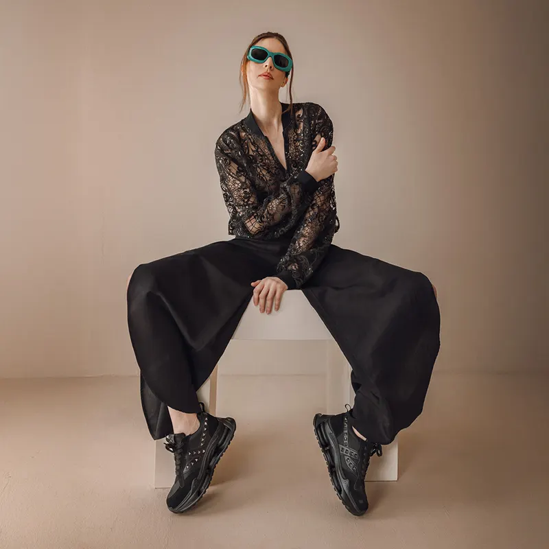 Sneakers ușori femei Luca di Gioia negri din piele și textil 3841DP297VN — imaginea 2