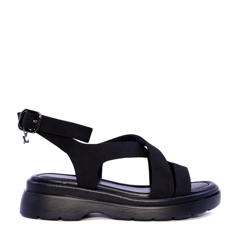 Sandale cu barete suprapuse femei Luca di Gioia negre din piele întoarsă 1299DS7441N
