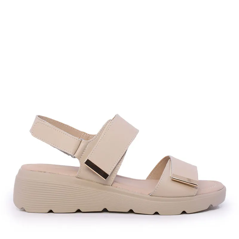 Sandale reglabile femei bej din piele 1991DS0310BE
