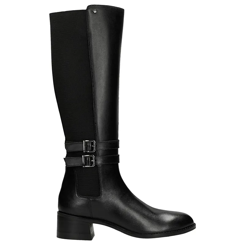 Cizme negre din piele cu catarame decorative