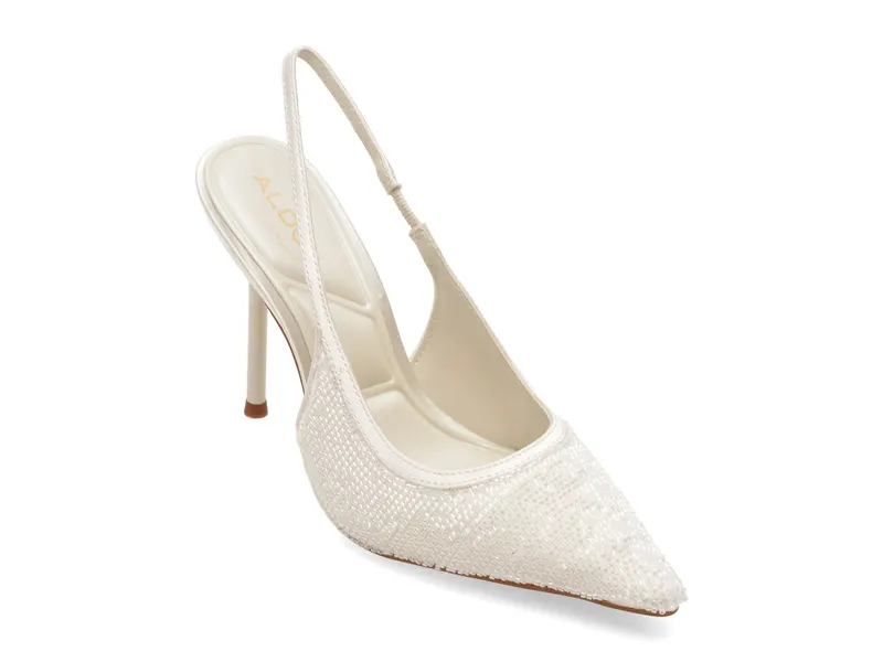 Pantofi eleganti albi, PEARLESCENT 121, din material textil