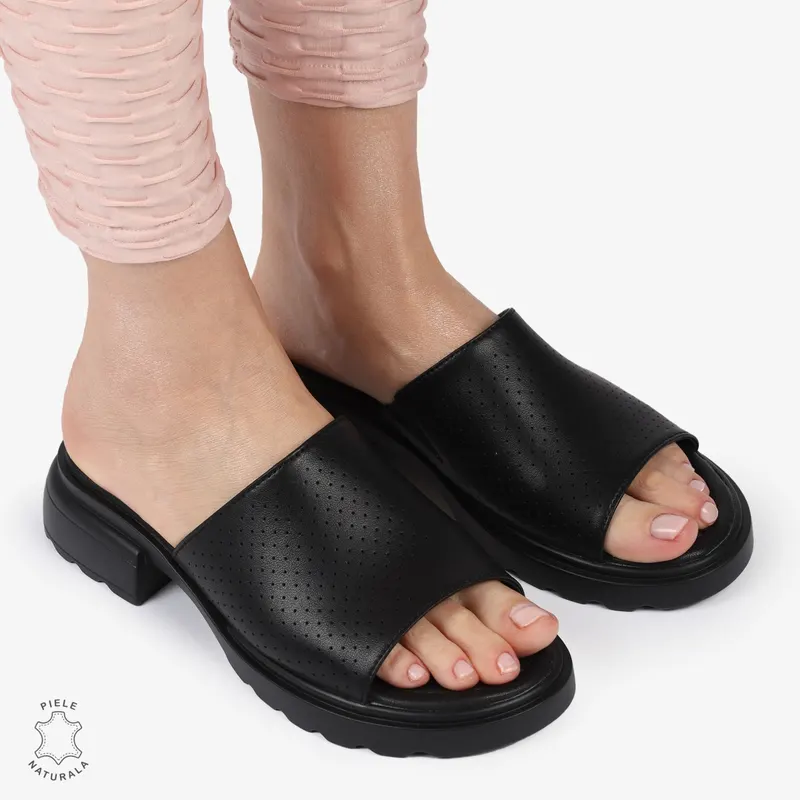 PAPUCI DAMA DIN PIELE NATURALA CU TOC MEDIU CRL1428 NEGRU