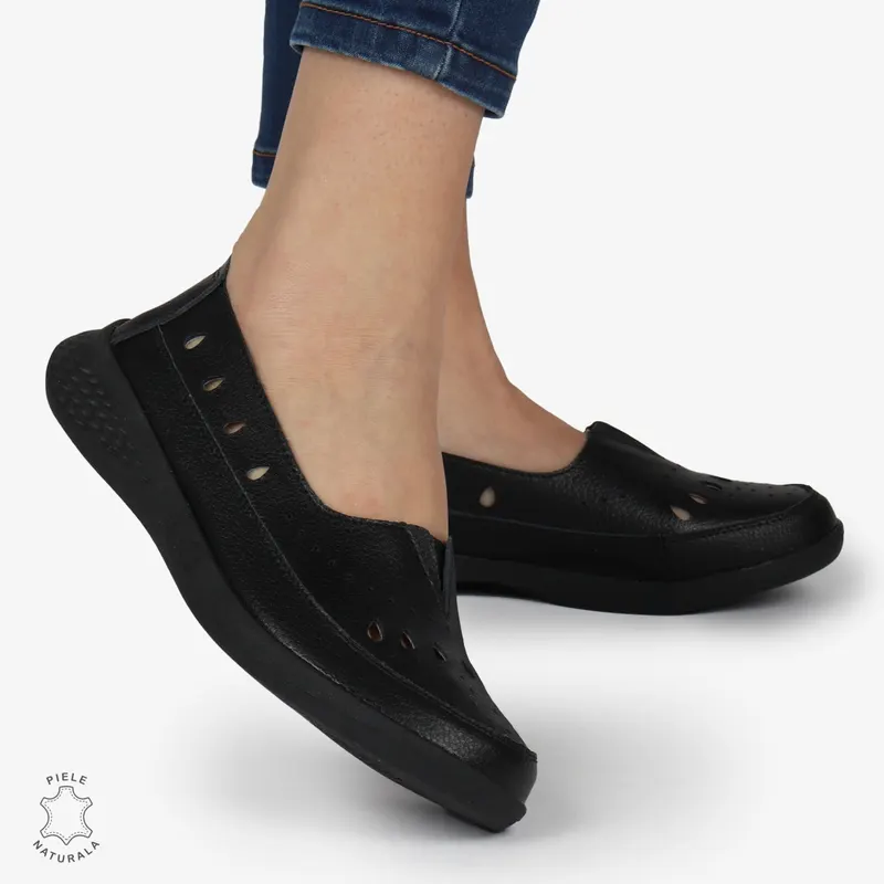 Balerini Dama Piele Naturala Slip-on CRL0074 NEGRU