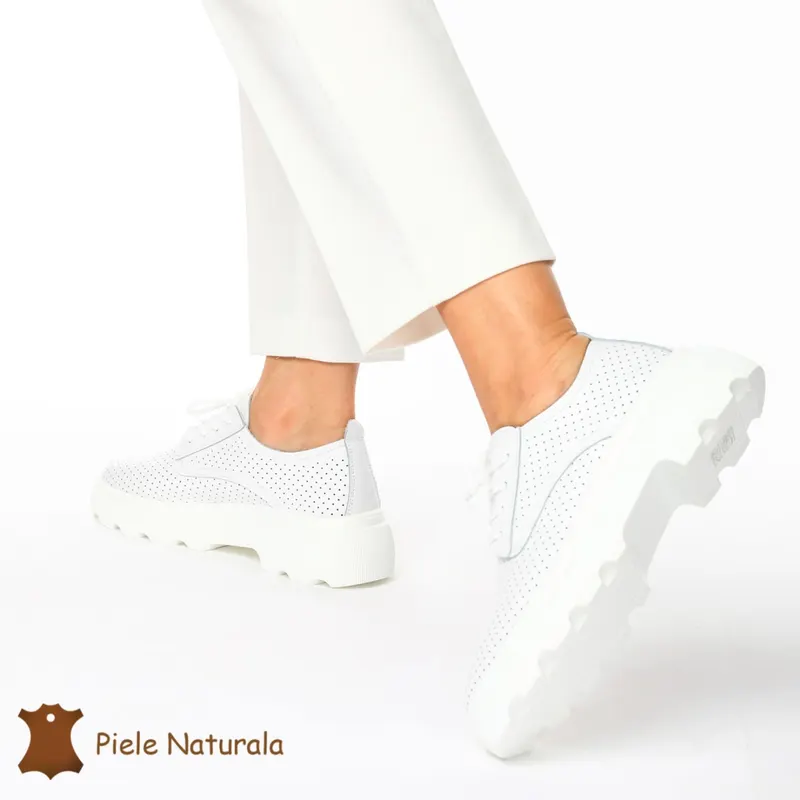 Pantofi Casual Dama Piele naturală CRL0207 ALB