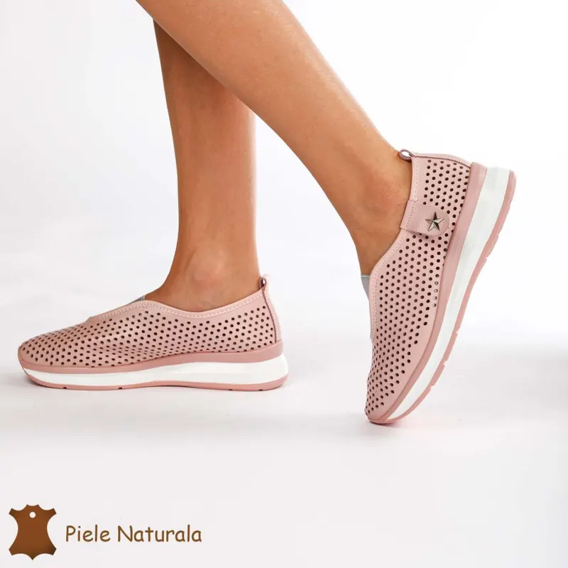 Pantofi Perforati Dama Piele naturală CRL0098 ROZ
