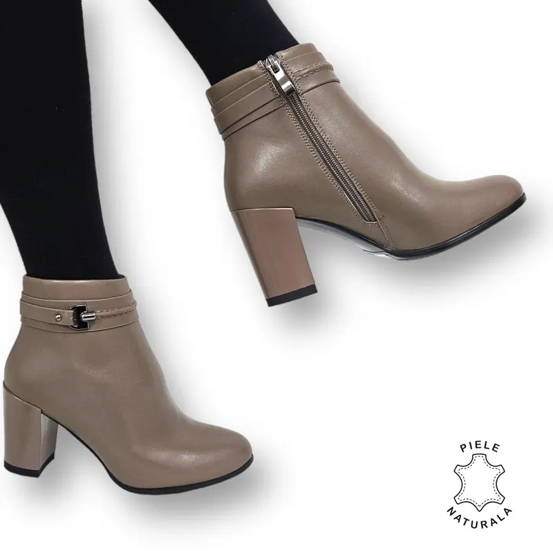 Botine DAMA din PIELE Naturala cu FERMOAR si Catarama CRL0929 CULOARE: Khaki