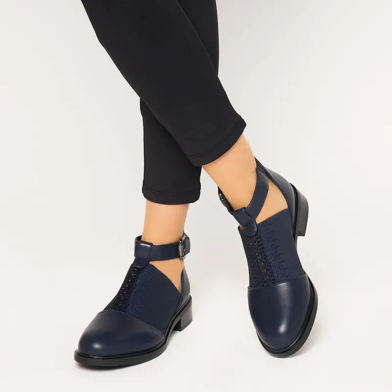 Pantofi cu toc de dama din piele Ecologica CRL0164 Navy