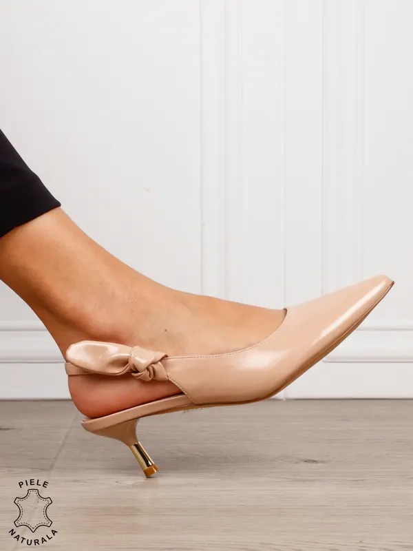 Pantofi dama eleganti cu toc mic si fundita laterala CRL1607 BEJ