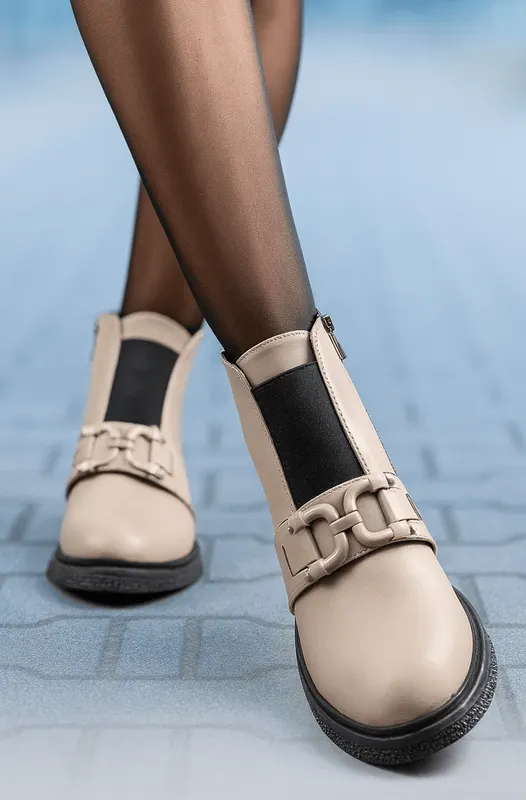 Ghete Casual Dama din Piele Gri cu Accesoriu - ENY