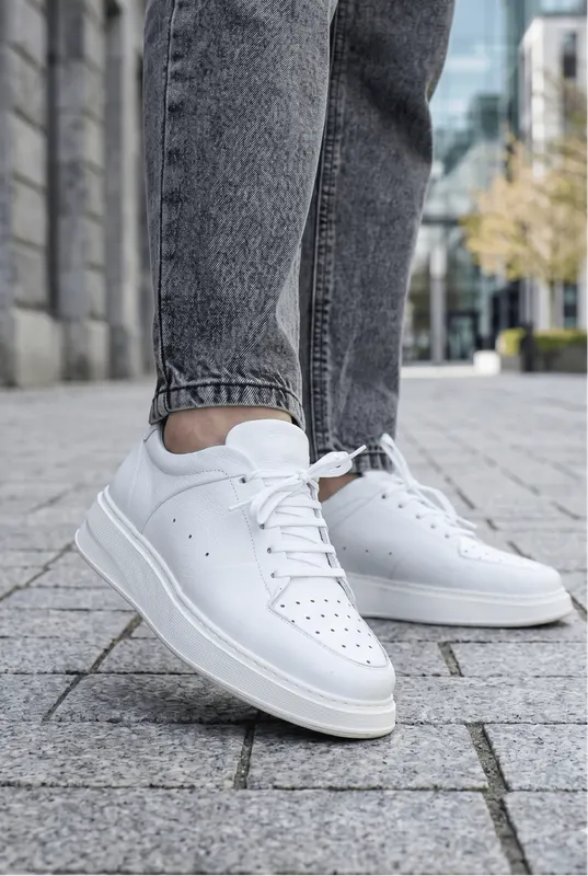 Pantofi Sport din Piele Naturala Perforati Albi - IGI WHITE