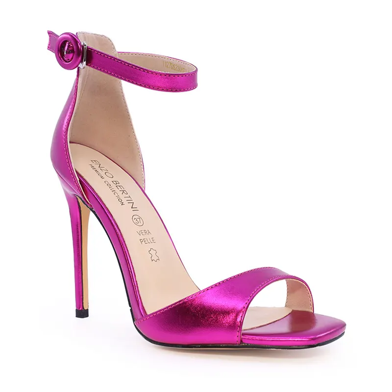 Sandale femei Enzo Bertini fuchsia cu aspect metalizat și toc înalt 1127DS2300FU — imaginea 2