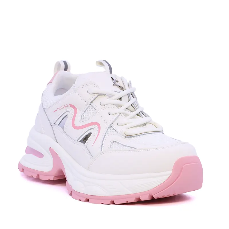 Sneakers decupați femei Luca di Gioia albi cu roz din piele și textil 3849DD001ARO — imaginea 2