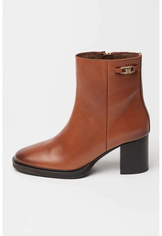 Botine din piele cu toc - Caramel