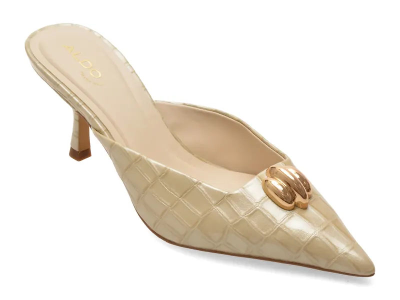 Papuci eleganti bej, CARSYNN 08, din piele croco