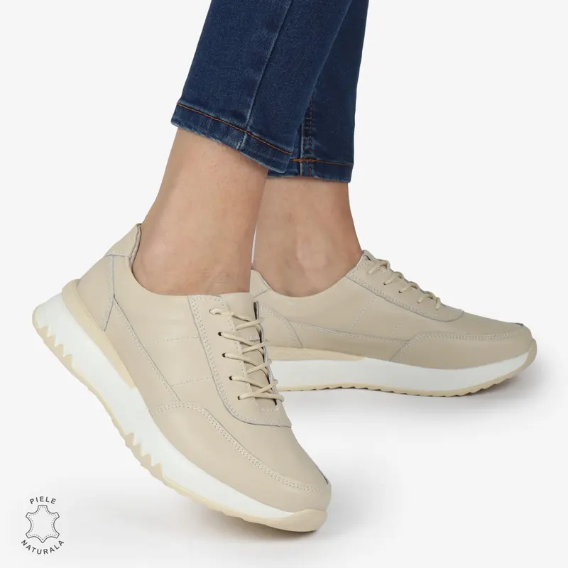Pantofi casual piele naturala CRL886 BEJ