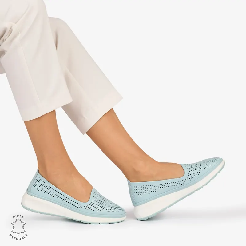 Balerini dama din Piele Naturala Perforata CRL1075 CULOARE: ALBASTRU
