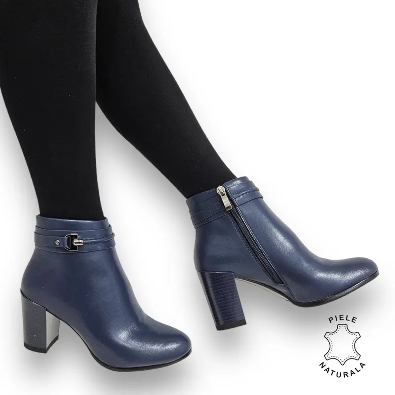 Botine DAMA din PIELE Naturala cu FERMOAR si Catarama CRL0929 CULOARE: Navy