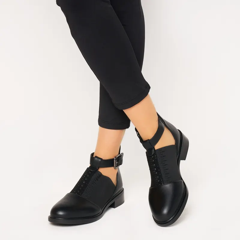 Pantofi cu toc de dama din piele Ecologica CRL0164 NEGRU