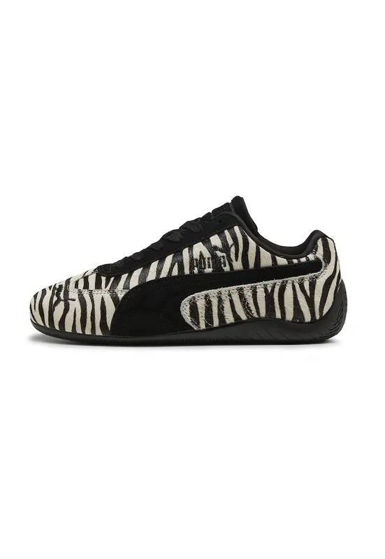 Pantofi sport de piele cu talpa plata si animal print - Negru/Crem
