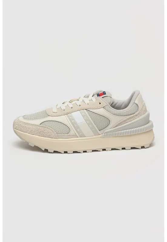 Tommy Hilfiger - Pantofi sport cu insertii din piele intoarsa - Gri deschis/Bej