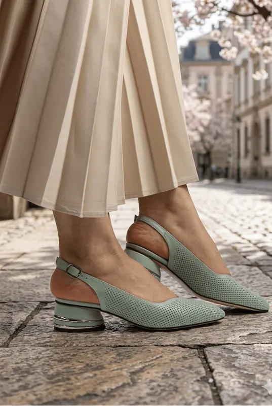 Pantofi Eleganti Decupati din Piele Verde - BYNXI MINT