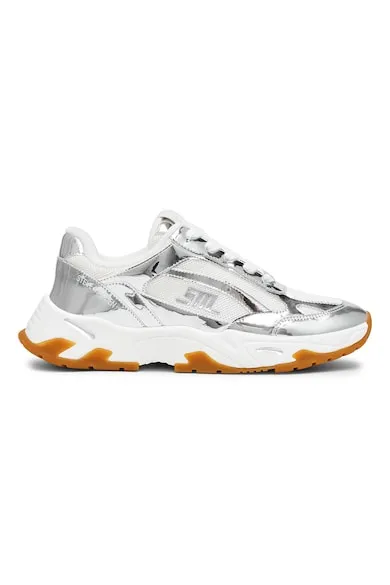 Pantofi sport cu piele intoarsa Sneak Peak-E - Alb optic/Caramel/Argintiu