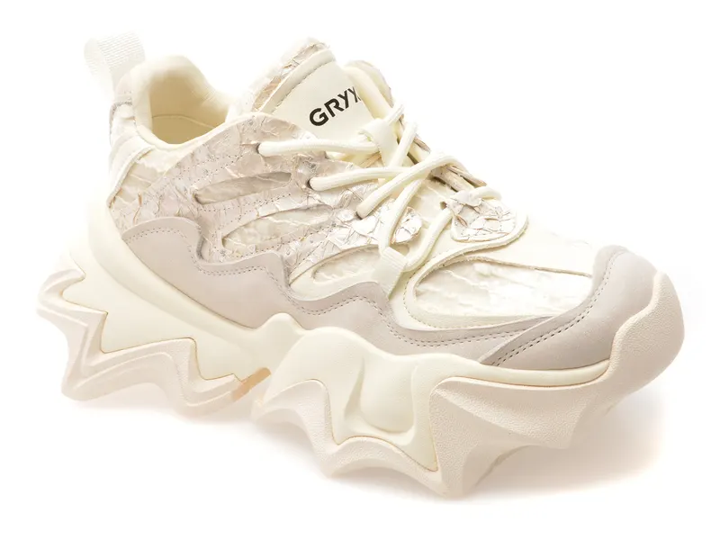 Pantofi sport albi, 100861, din material textil si piele naturala