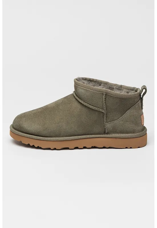 Ghete slip-on de piele intoarsa cu finisaj rezistent la apa Classic Ultra Mini - Verde feriga