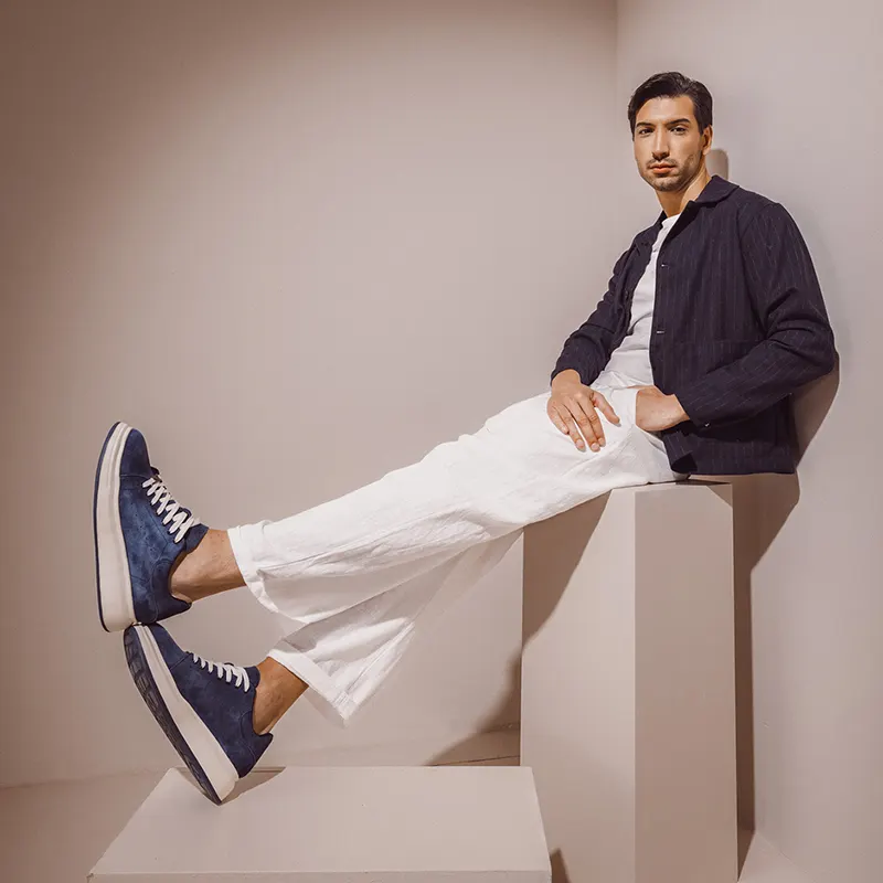 Sneakers ușori bărbați bleumarin din piele întoarsă 3851BP312VBL — imaginea 2