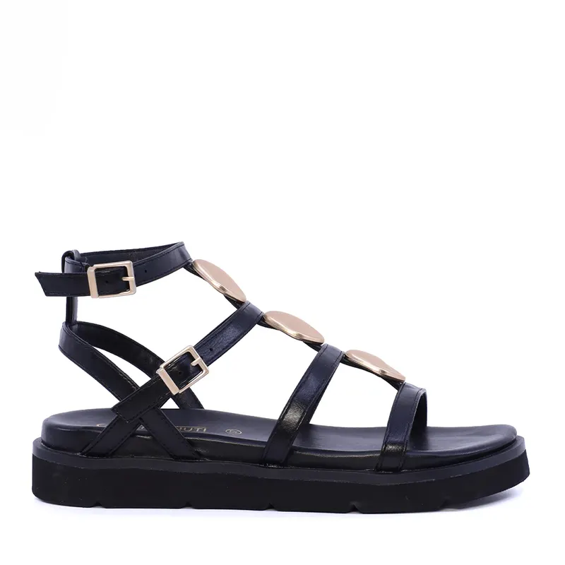 Sandale cu barete multiple negre cu accesorii metalice 3931DS2365N
