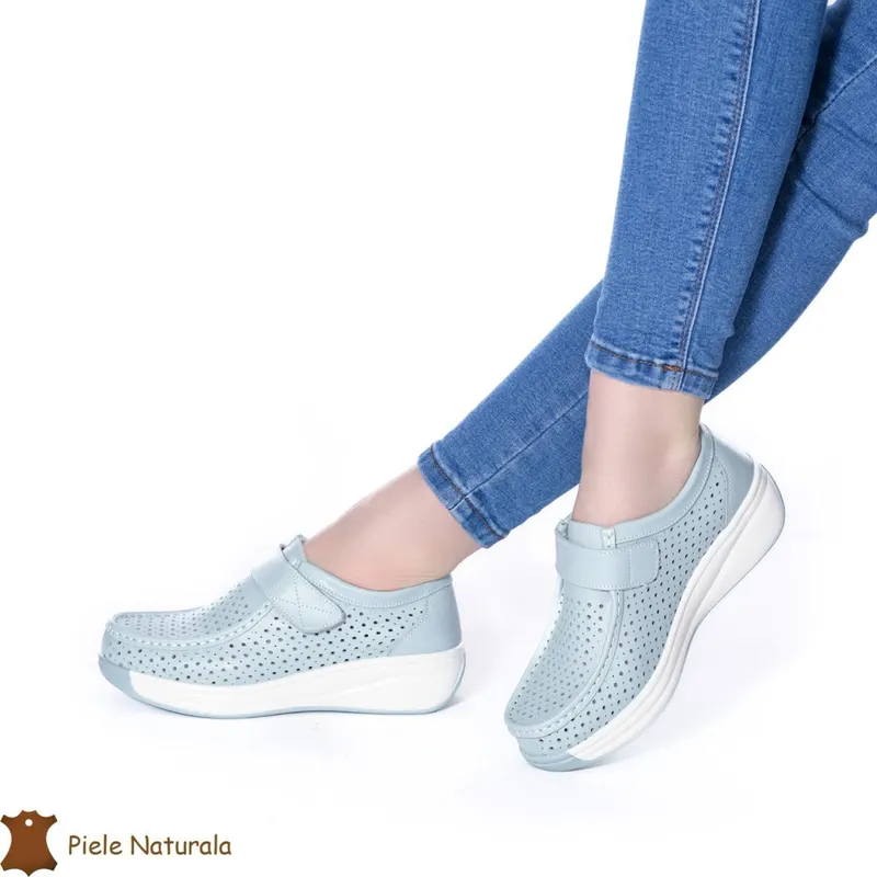 Pantofi Perforati Dama Piele naturală CRL0106 ALBASTRU