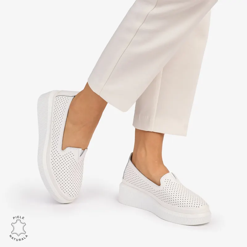 Balerini dama din Piele Naturala cu fundita CRL1074 CULOARE: Alb