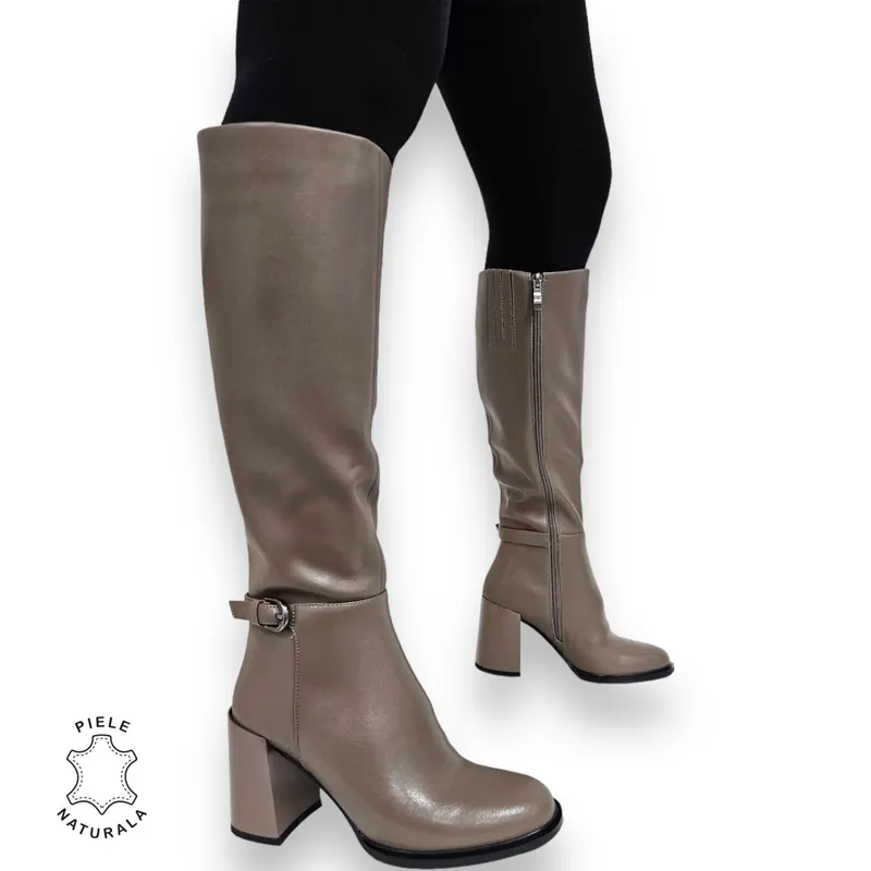 CIZME DAMA din PIELE NATURALA cu FERMOAR CRL0923 CULOARE: Khaki