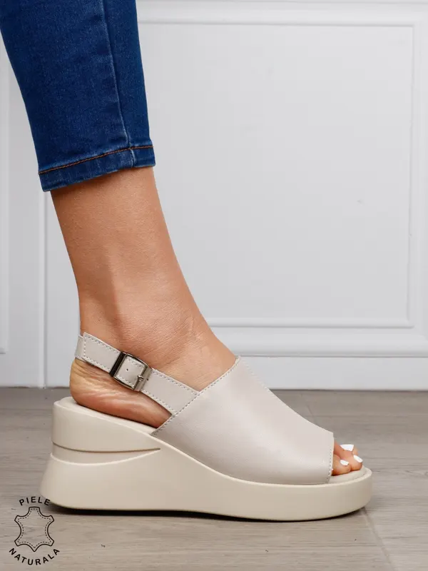 SANDALE DAMA DIN PIELE NATURALA CU VARF DECUPAT CRL1642 BEJ