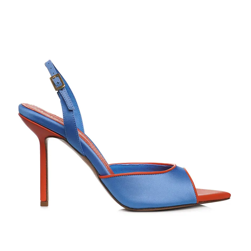 Sandale Vicky Satin-Piele Naturala, Blue/Portocaliu - Premium Collection