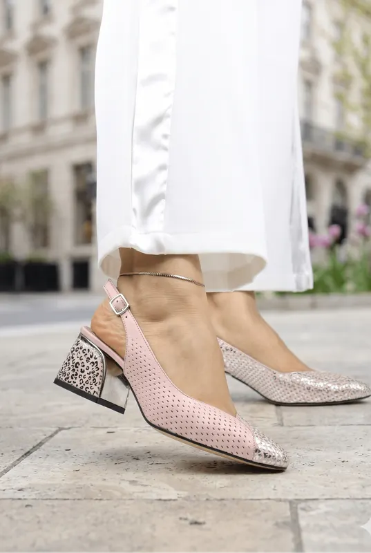 Pantofi Eleganti Decupati cu Toc din Piele PUDRA - VYM PINK