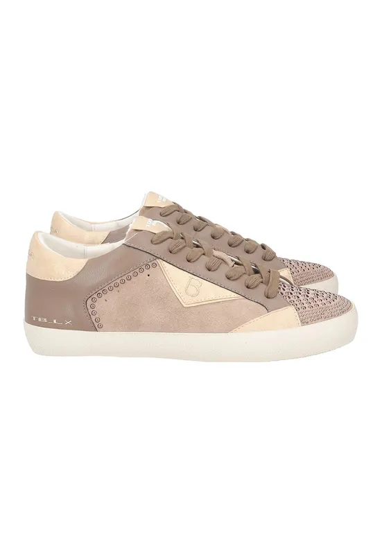 Pantofi sport cu insertii din piele - Bej/Maro deschis