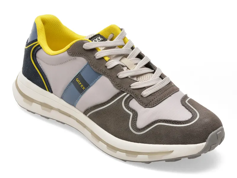 Pantofi sport gri, 30160, din material textil si piele naturala