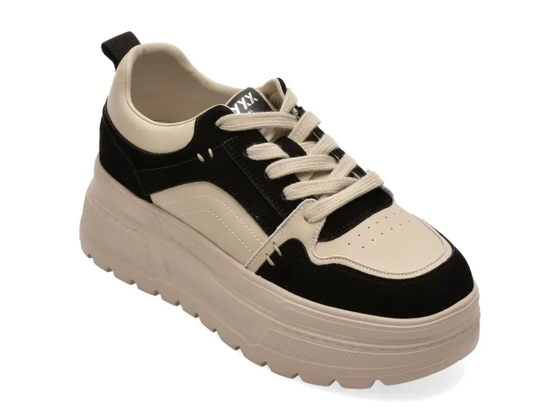 Pantofi sport alb-negru, 66183, din piele naturala