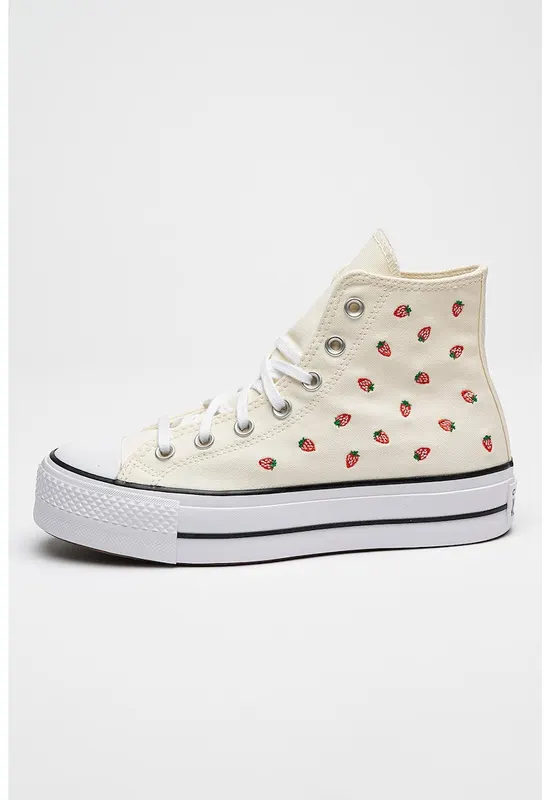 Tenisi flatform cu broderie cu fructe Lift - Rosu/Crem