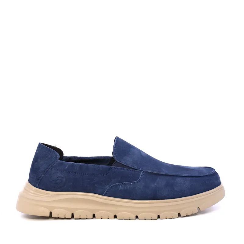 Pantofi tip mocasin bărbați bleumarin din piele întoarsă 3851BM809VBL
