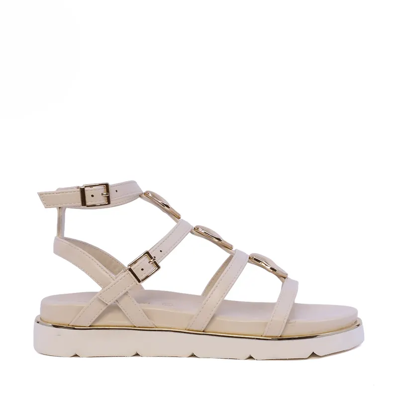 Sandale cu barete multiple bej cu accesorii metalice 3931DS2365BE