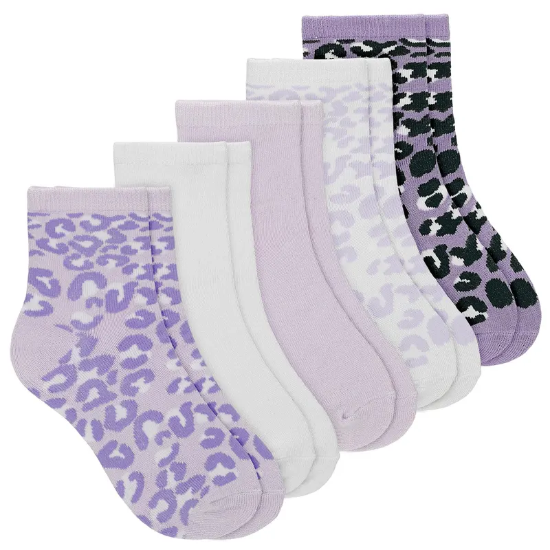 Set 5 perechi șosete fete violet-alb cu model leopard BARTEK 85708-46