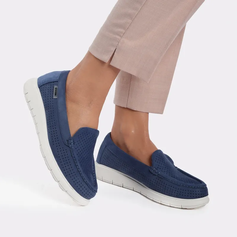 Mocasini din Piele Ecologica Intoarsa cu Branțul din Piele Naturala CRL0719 navy