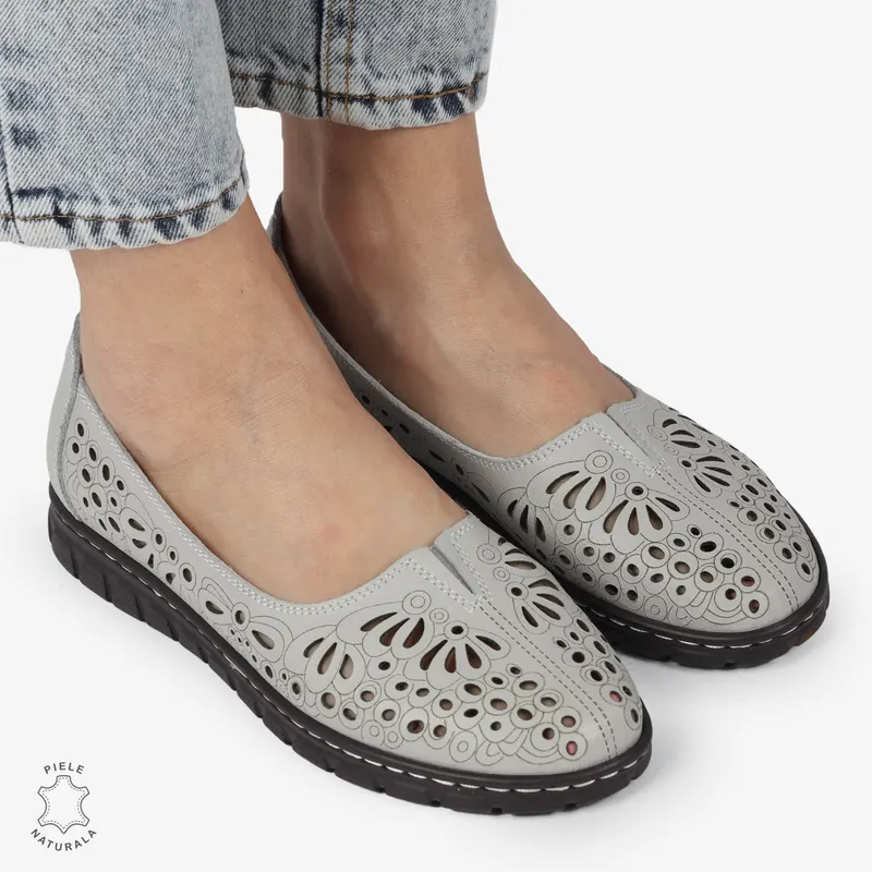 BALERINI dama din Piele naturala PERFORATA SLIP-ON CRL1363 GRI