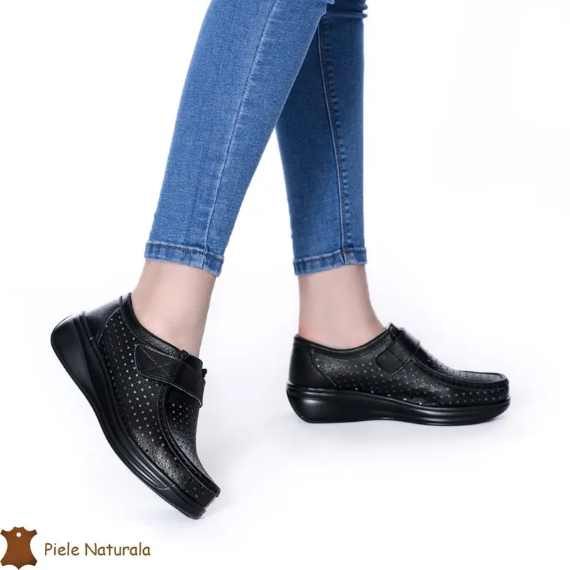 Pantofi Perforati Dama Piele naturală CRL0106 NEGRU