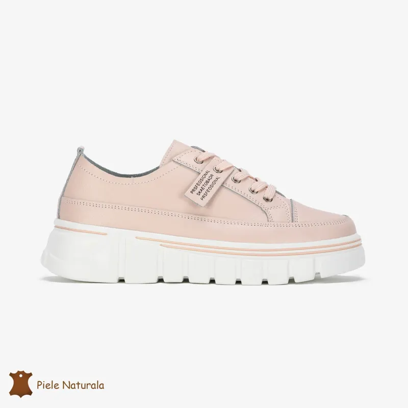 Pantofi Casual de dama din Piele naturala Interior confortabil CRL0488 ROZ