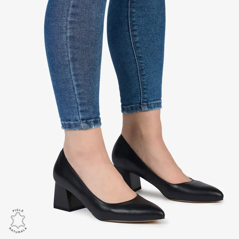Pantofi Eleganți dama din Piele Naturala CU TOC MIC CRL0981NEGRU
